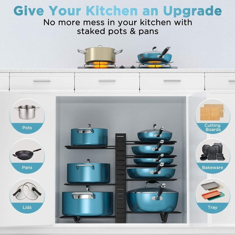 Pots and Pans Organizer for Cabinet 8 Tier Adjustable Pot Rack with 3 DIY Method