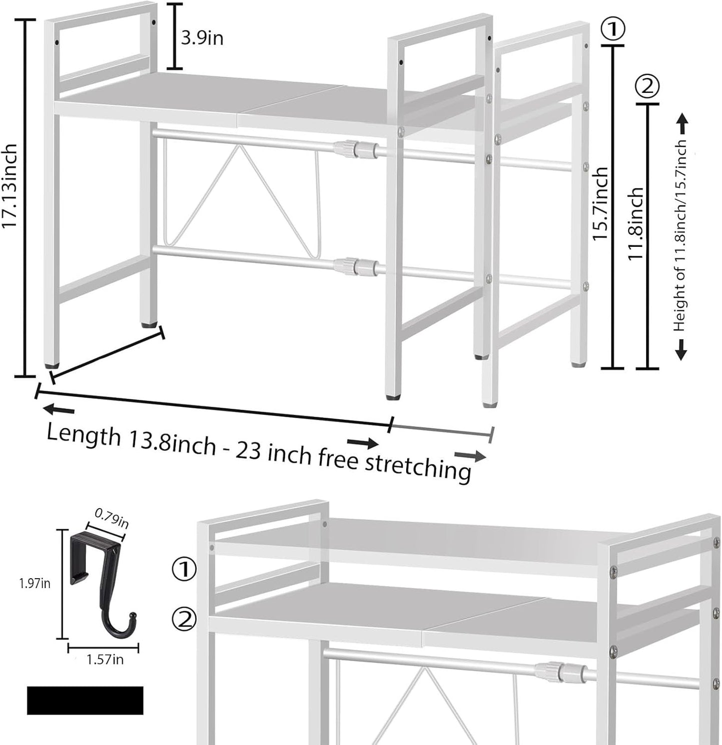 Microwave Oven Rack Expandable Countertop Heavy Duty Microwave Shelf 2-Tier Adju