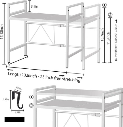 Microwave Oven Rack Expandable Countertop Heavy Duty Microwave Shelf 2-Tier Adju