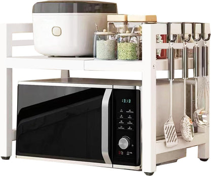 Microwave Oven Rack Expandable Countertop Heavy Duty Microwave Shelf 2-Tier Adju
