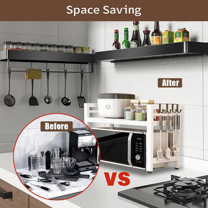 Microwave Oven Rack Expandable Countertop Heavy Duty Microwave Shelf 2-Tier Adju