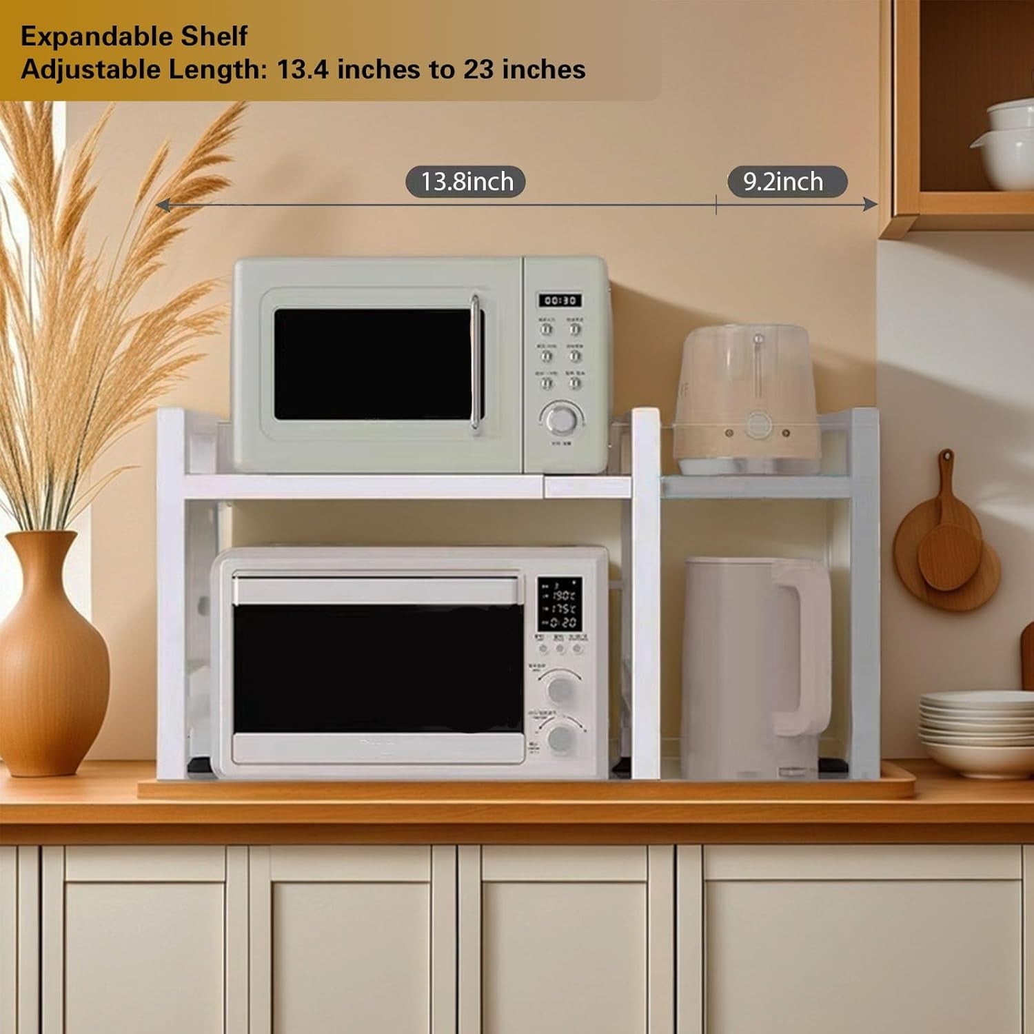 Microwave Oven Rack Expandable Countertop Heavy Duty Microwave Shelf 2-Tier Adju